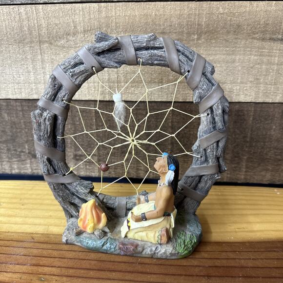 Native American By Fire Dream Catcher Tabletop Figure - Picture 1 of 5